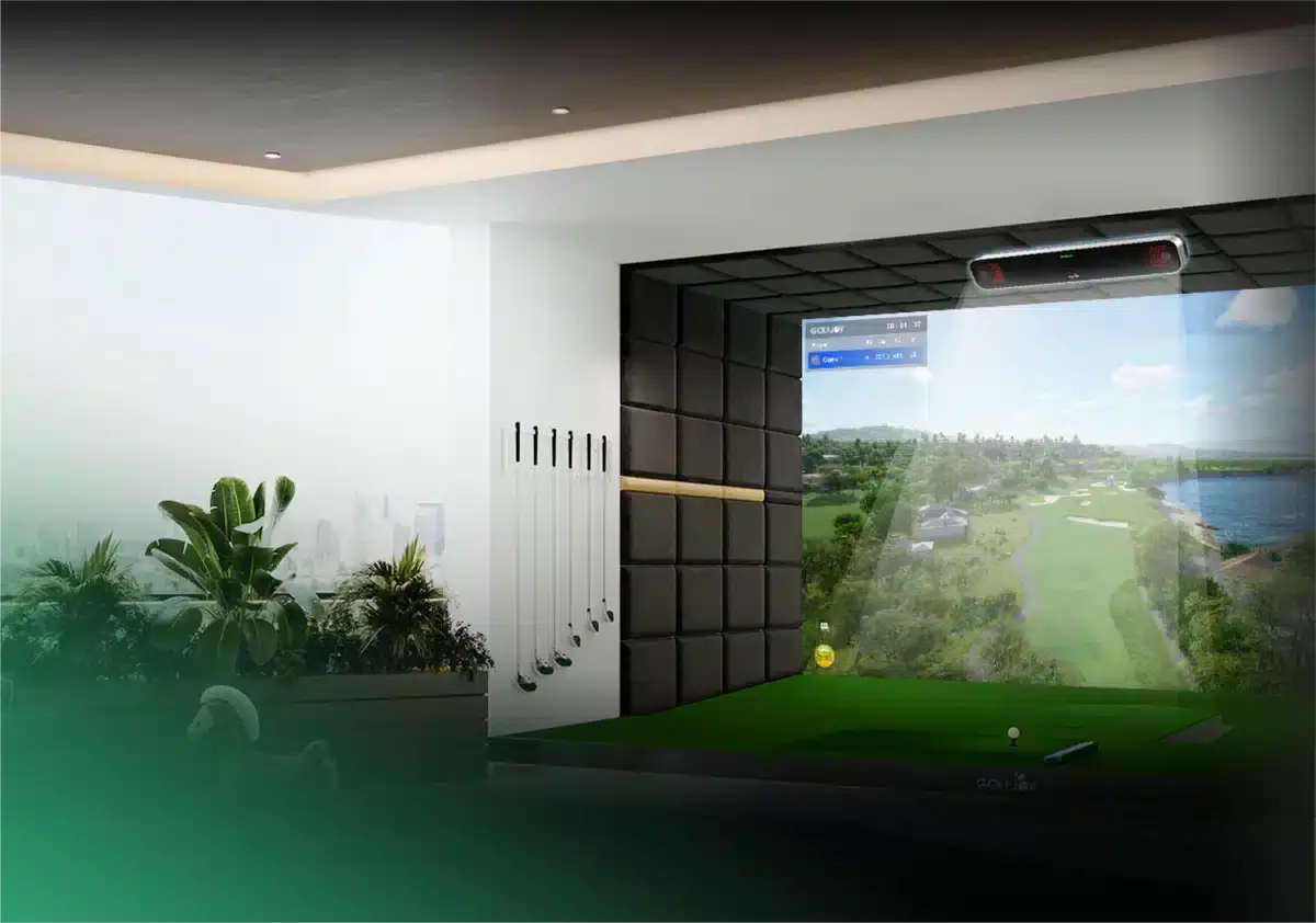 GolfJoy Rigel 2 overhead launch monitor simulator setup