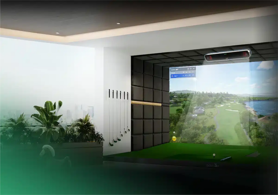 GolfJoy Rigel 2 overhead launch monitor simulator setup